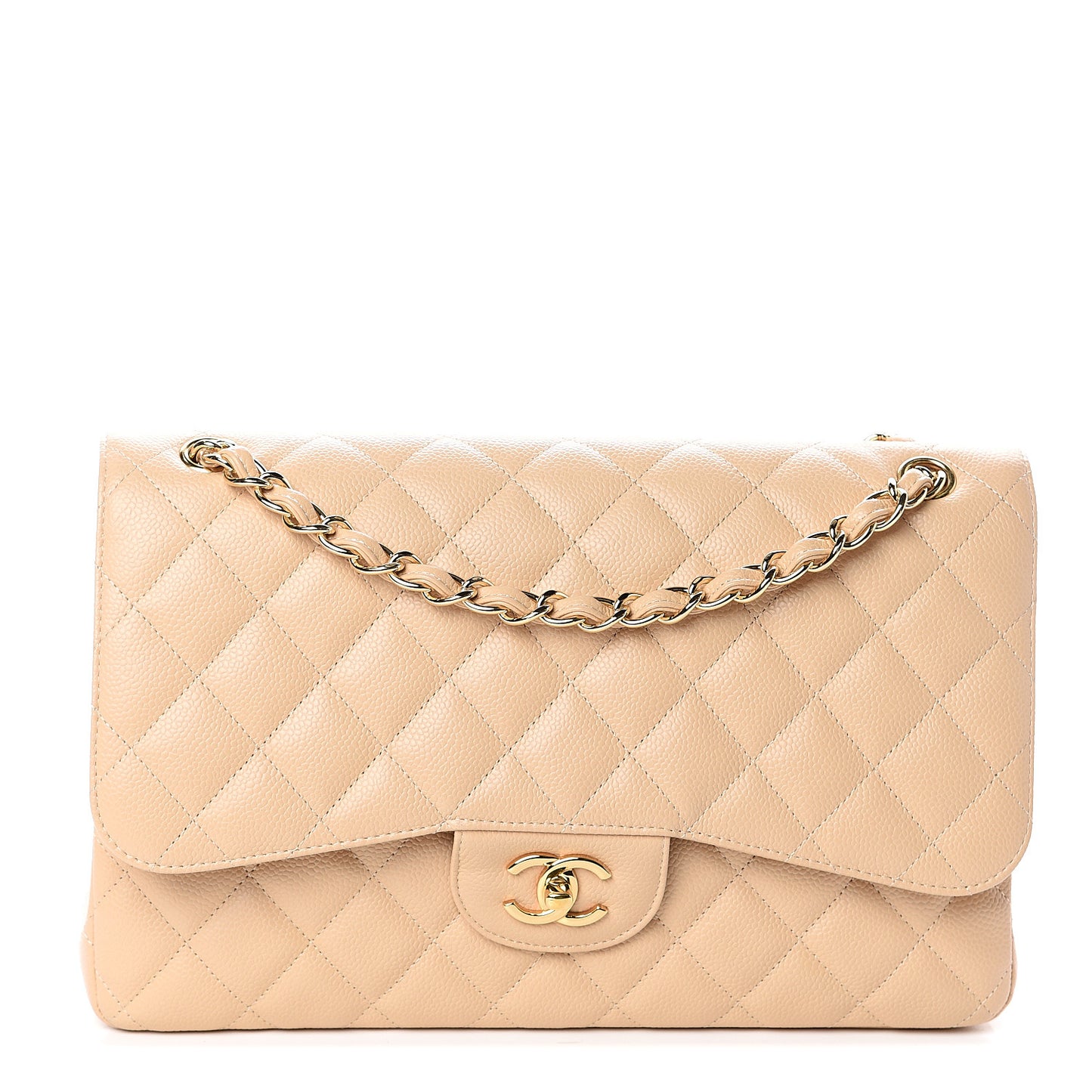 Caviar Quilted Jumbo Double Flap Beige Clair