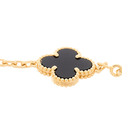 Van Cleef & Arpels 18K Yellow Gold Black Onyx 5 Motifs Vintage Alhambra Bracelet 3 of 5
