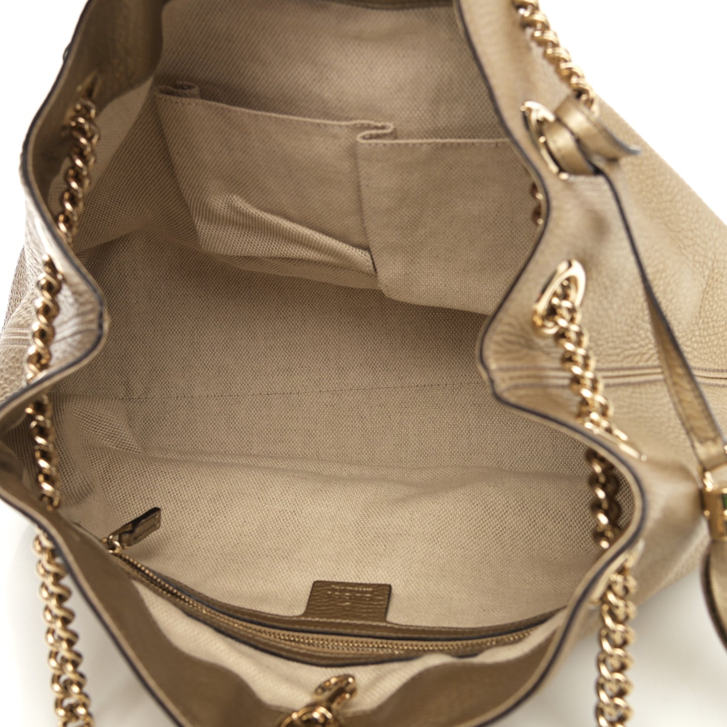Metallic Pebbled Calfskin Medium Soho Chain Shoulder Bag Golden Beige