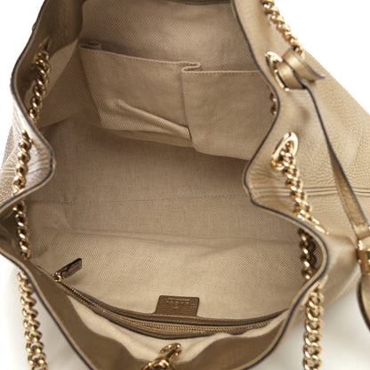 Gucci Metallic Pebbled Calfskin Medium Soho Chain Shoulder Bag Golden Beige 5 of 11