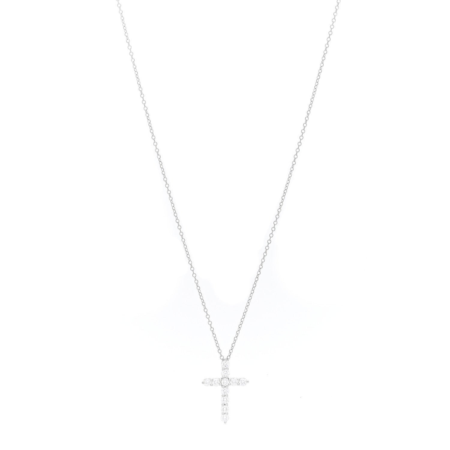 Tiffany Platinum 18K White Gold Diamond Small Cross Pendant Necklace 1 of 4