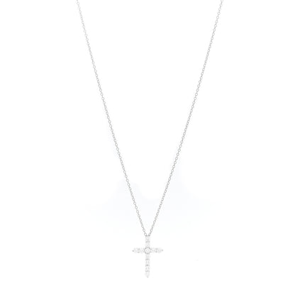Tiffany Platinum 18K White Gold Diamond Small Cross Pendant Necklace 1 of 4