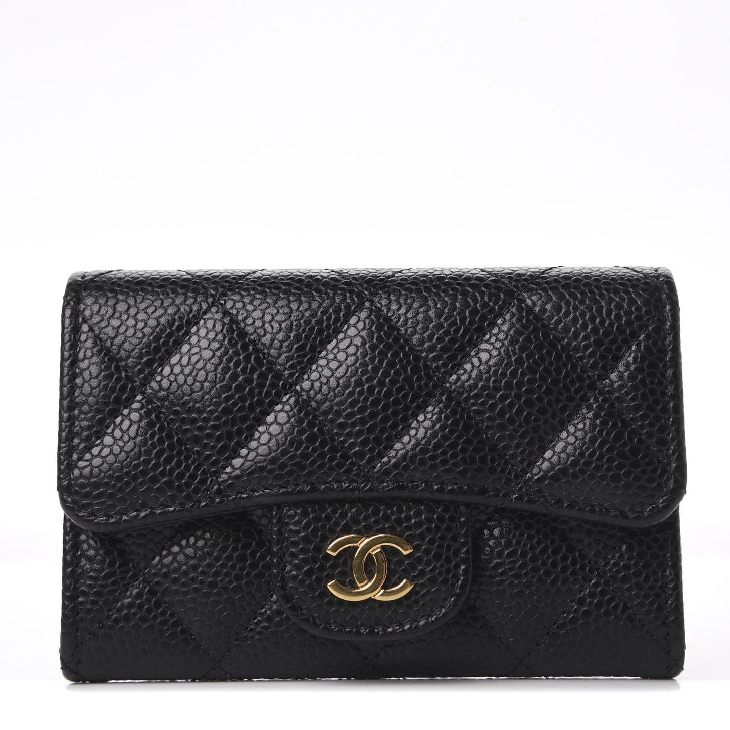 Caviar Quilted Flap Card Holder Black