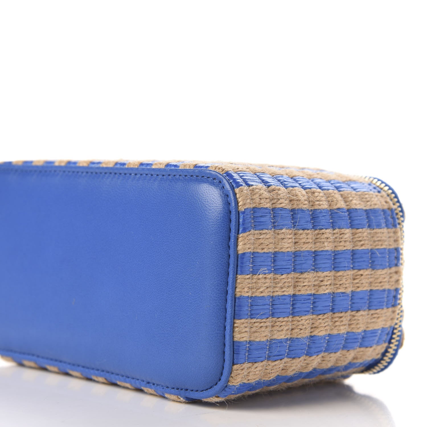 Chanel Raffia Jute Striped Small Vanity Case With Chain Blue Beige 7 of 10