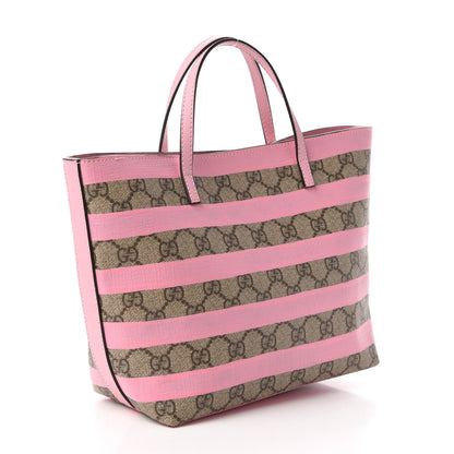Gucci GG Supreme Monogram Striped Childrens Tote Beige Ebony Pink 3 of 10