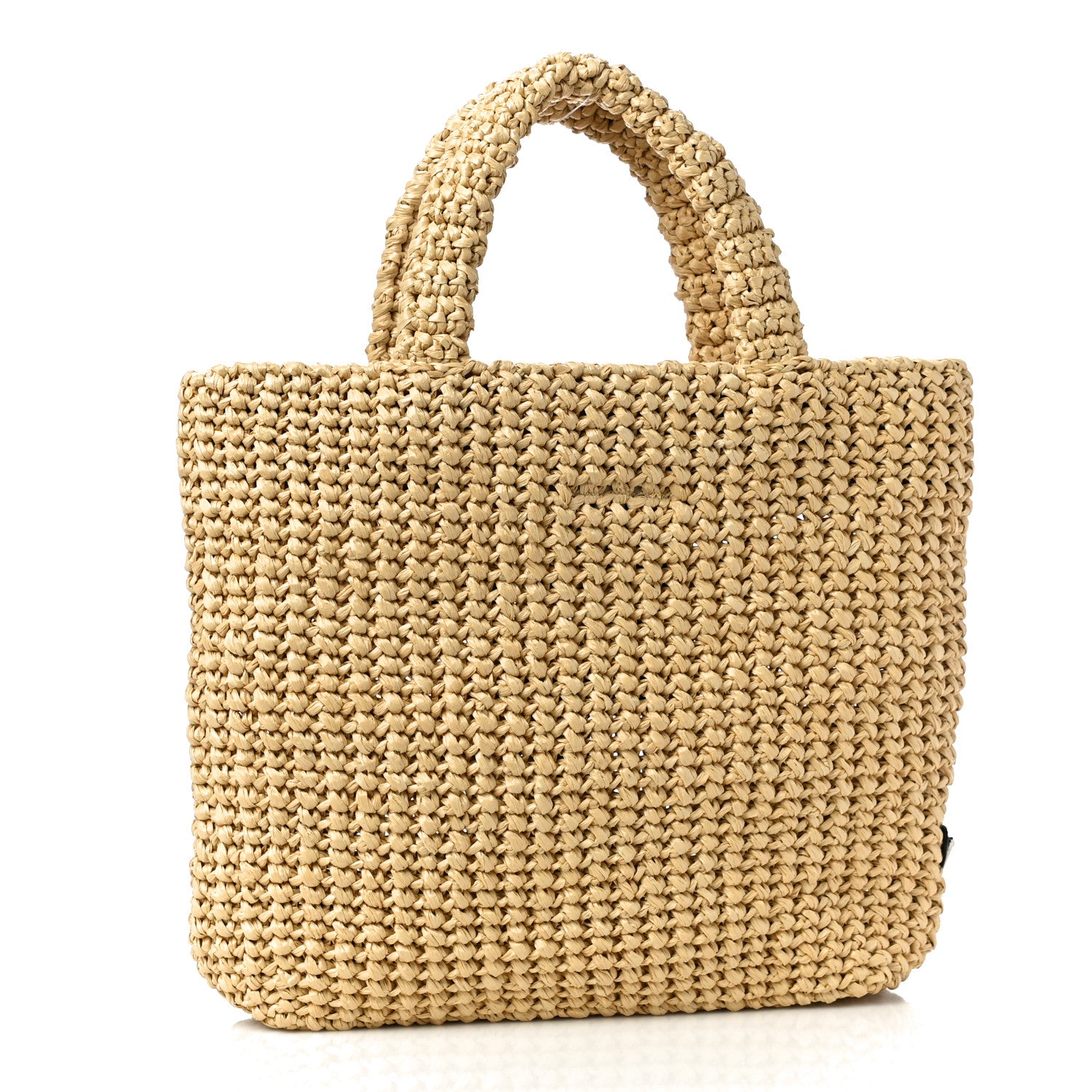 Prada Yarn Raffia Effect Crochet Embroidered Small Logo Tote Naturale 3 of 11