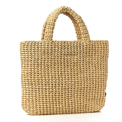 Prada Yarn Raffia Effect Crochet Embroidered Small Logo Tote Naturale 3 of 11