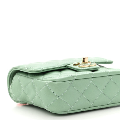 Chanel Lambskin Resin Quilted Mini Heart Square Flap Light Green 9 of 11