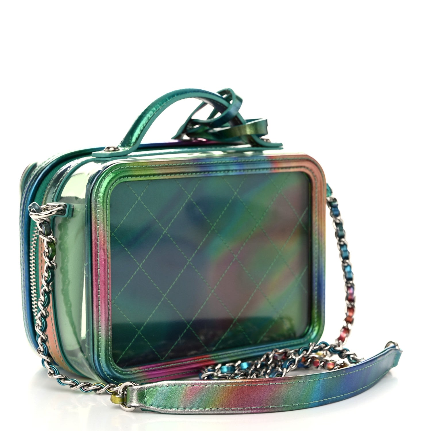 Chanel PVC Patent Calfskin Patent Lambskin Small CC Vanity Case Green 3 of 11