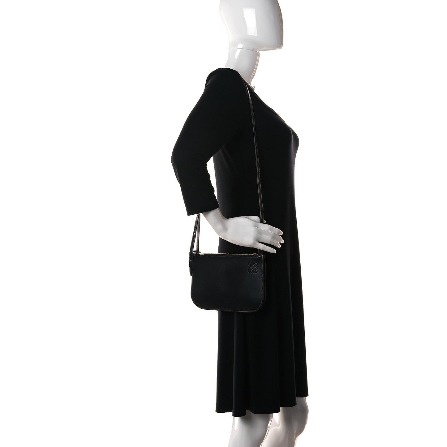 Calfskin Gate Double Zip Pouch Crossbody Black