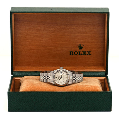 Rolex Stainless Steel 26mm Oyster Perpetual Date Watch Silver Tapestry 69190 5 of 5