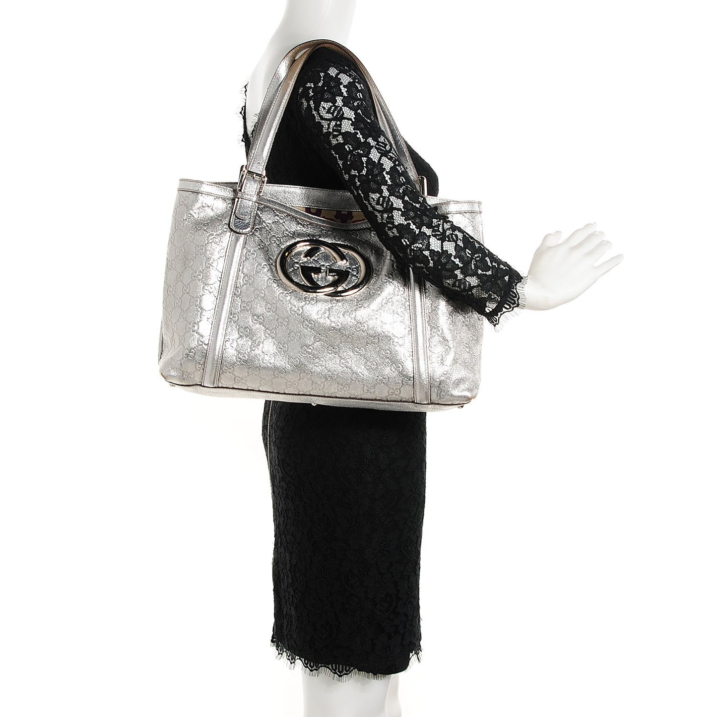 Guccissima Medium Britt Tote Silver