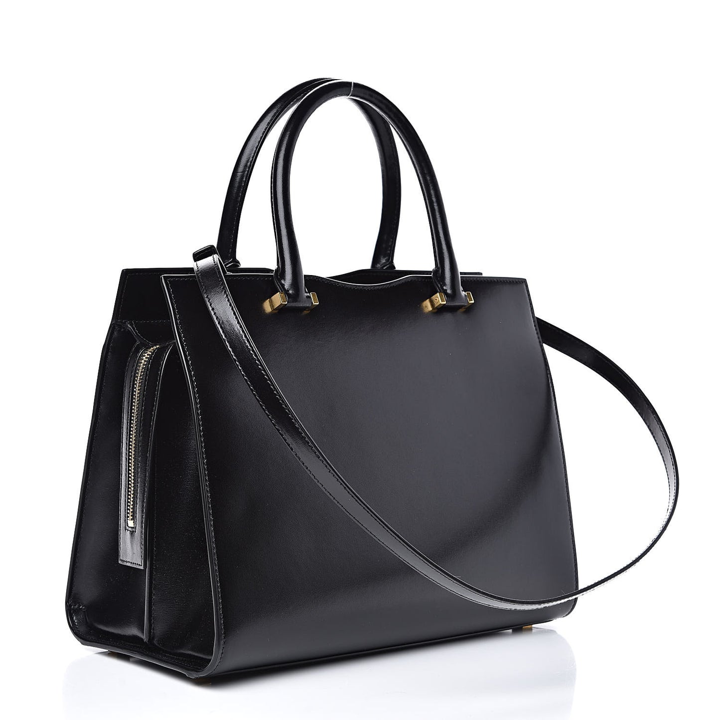 Shiny Calfskin Medium Uptown Tote Black