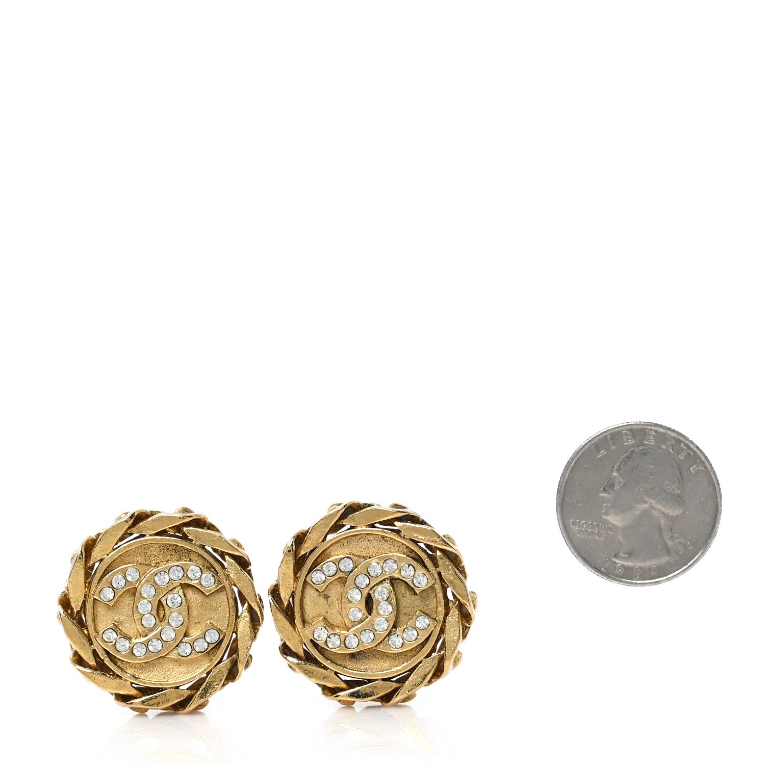 Chanel Crystal CC Round Clip On Earrings Gold 2 of 5