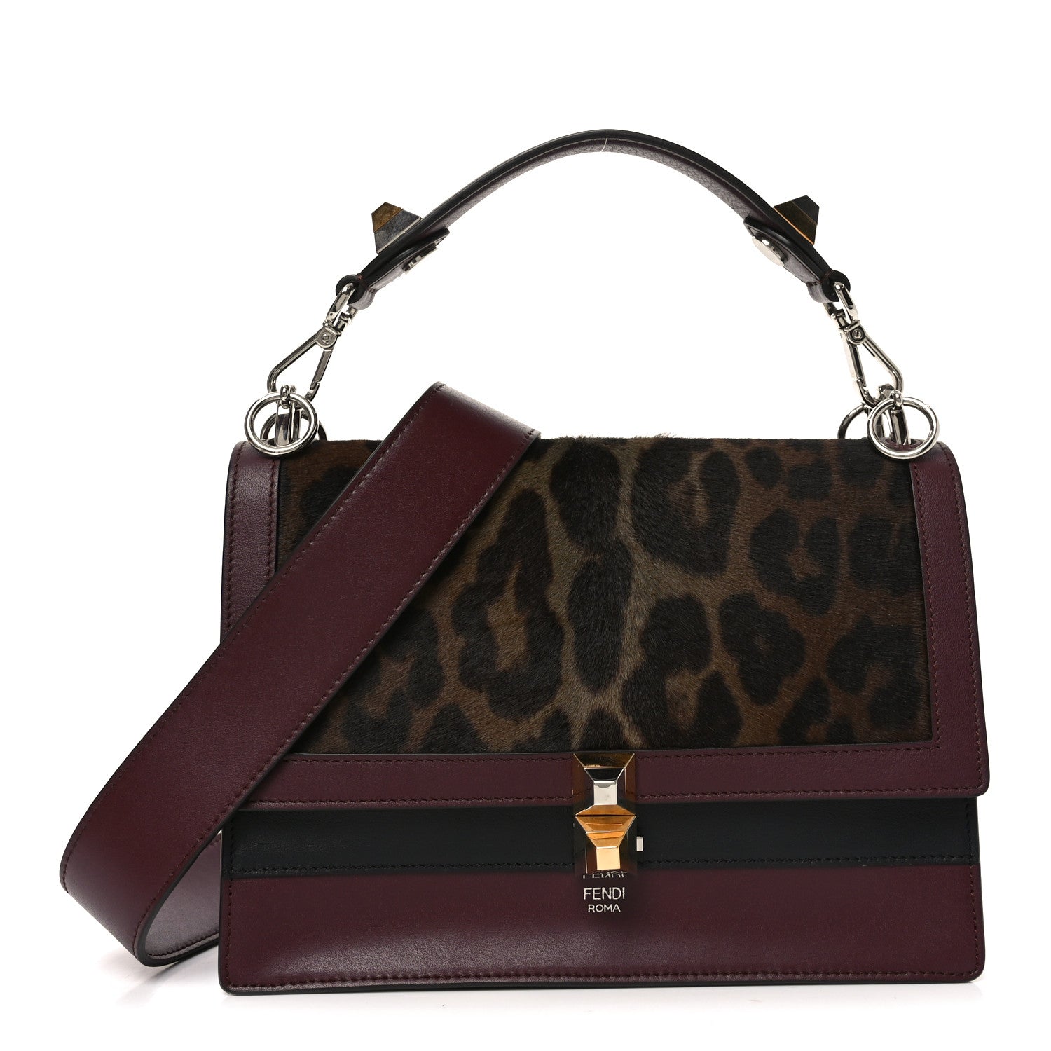 Fendi Vitello Pelo Dolce Liberty Lucido Sfumato Leopard Kan I Shoulder Bag Grigio Marrone Bordeaux 1 of 10
