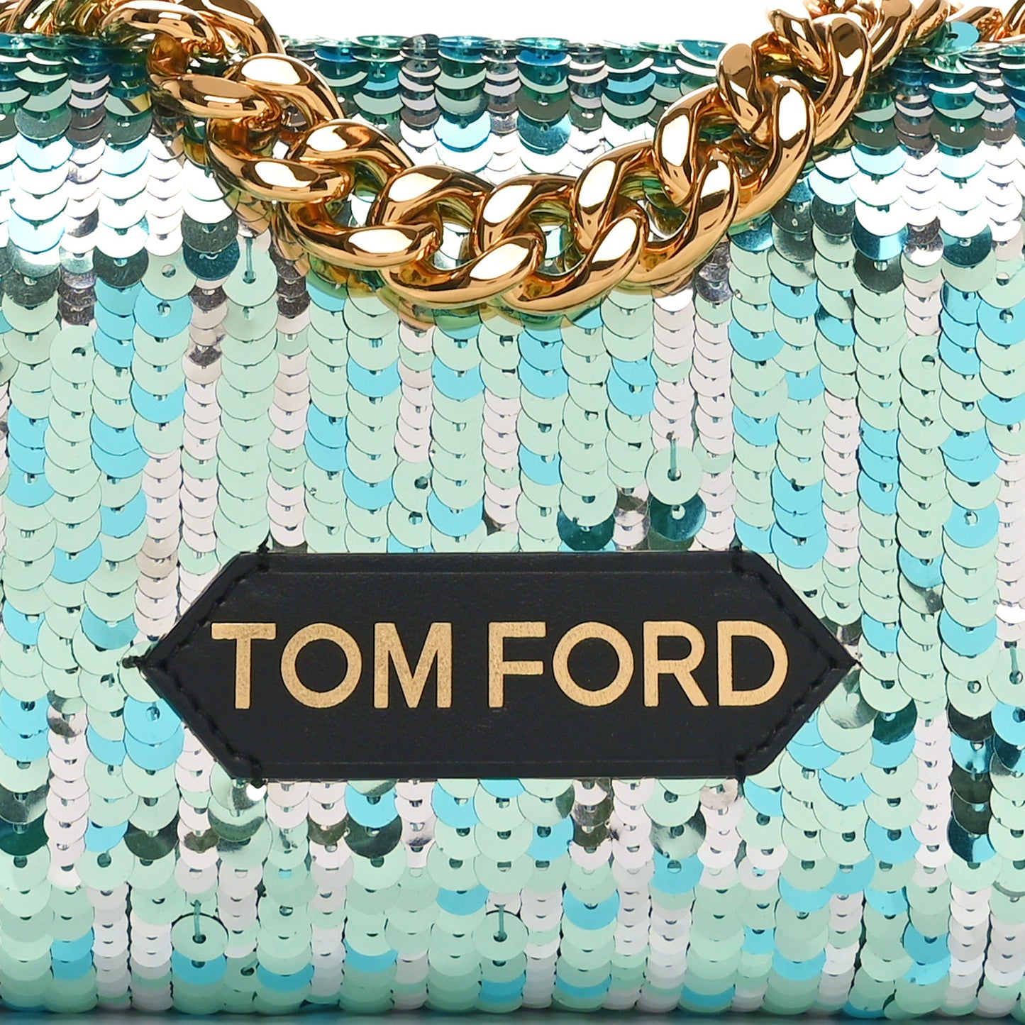 Sequin Mini Label Shoulder Bag Aqua Black