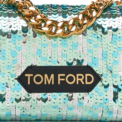 Tom Ford Sequin Mini Label Shoulder Bag Aqua Black 7 of 9