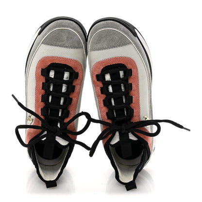 Chanel Fabric Suede CC Sneakers 37.5 White Light Grey Pink 2 of 9