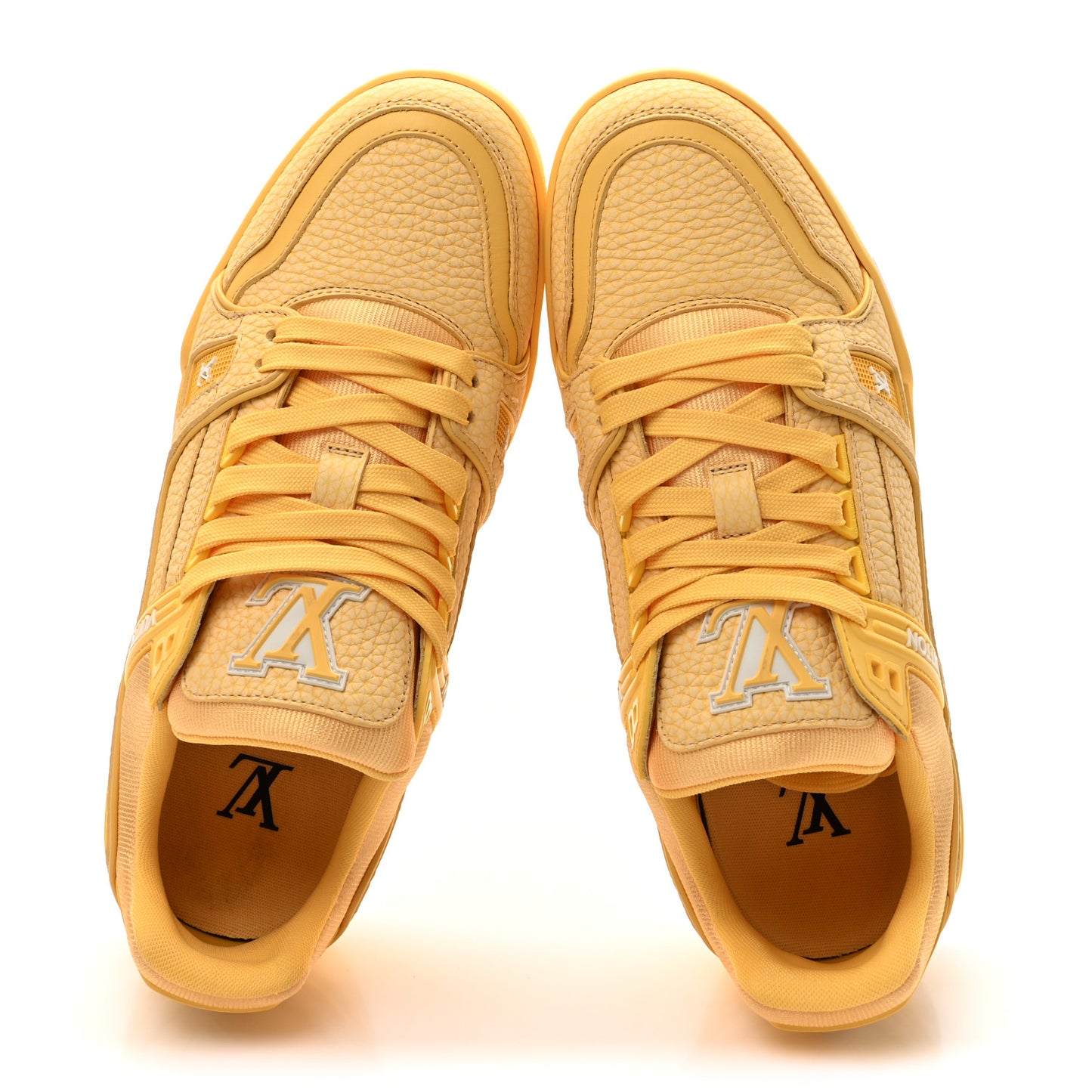 Grained Calfskin Womens LV Trainer Sneakers 39 Yellow