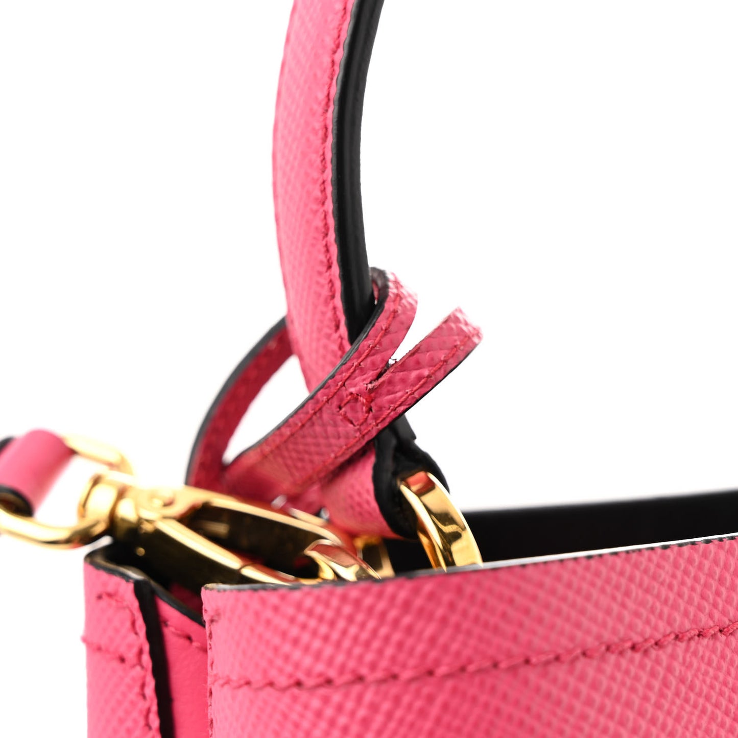 Saffiano Cuir Calfskin Small Panier Bucket Bag Magenta Black