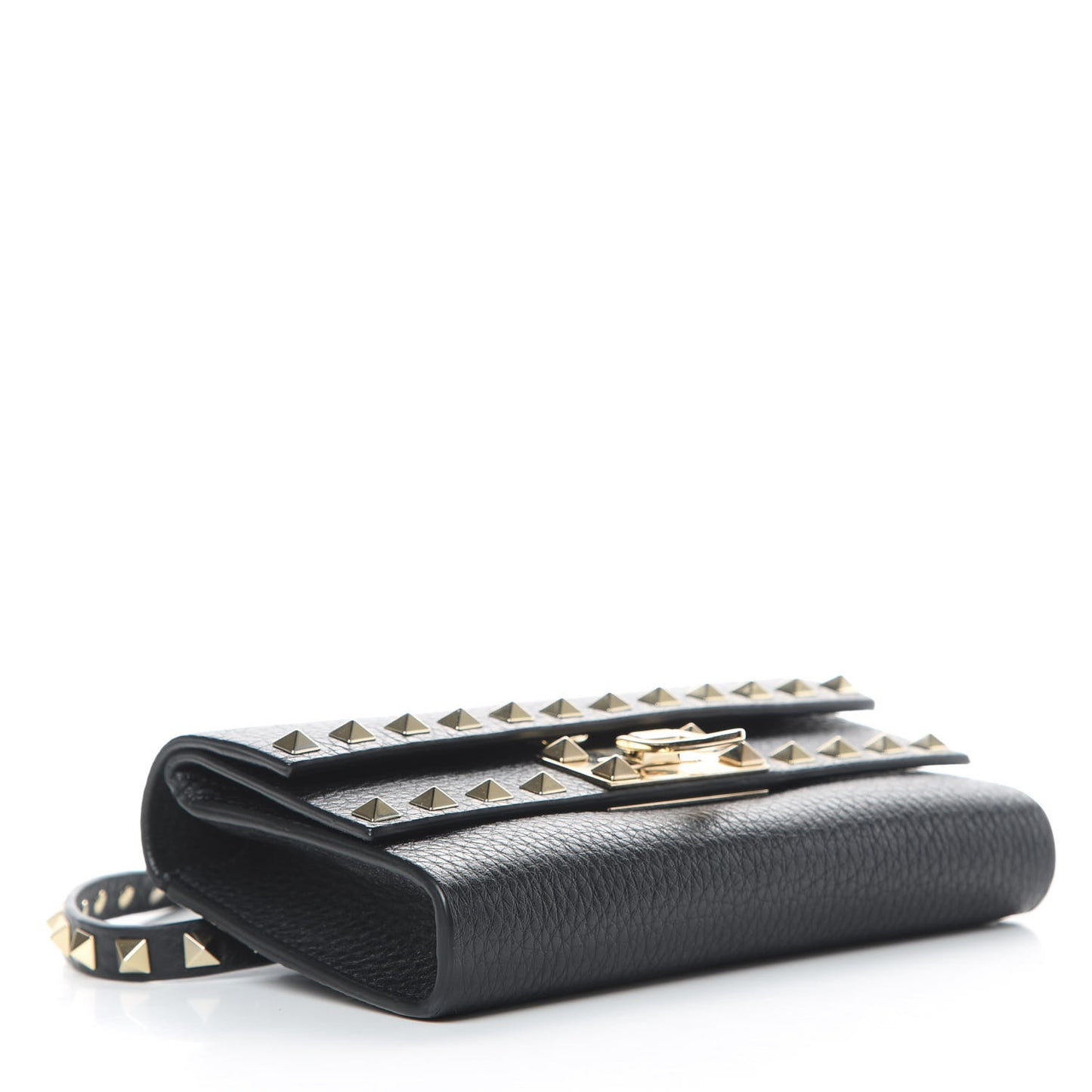 Grainy Calfskin Rockstud Double Flap Belt Bag Black