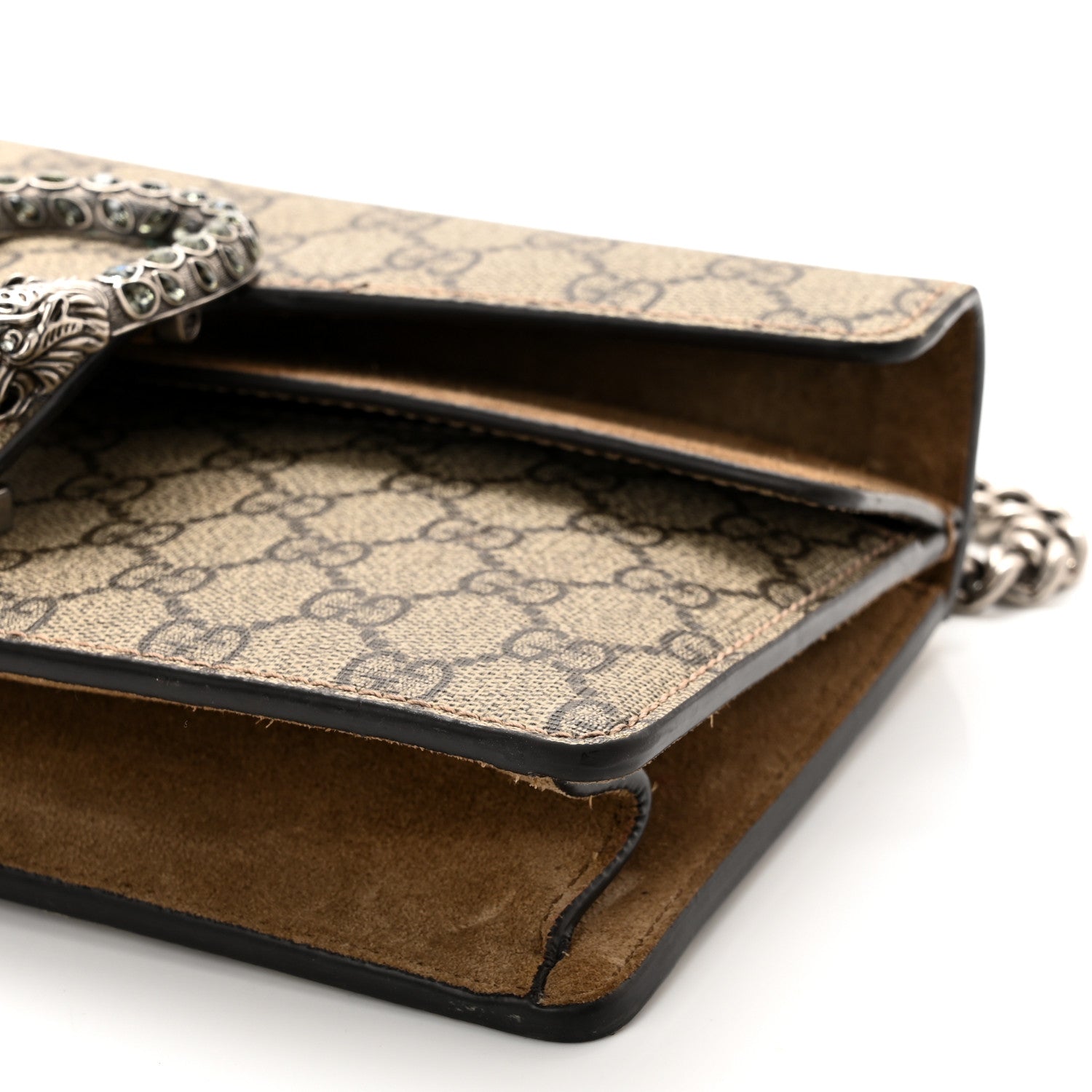 Gucci GG Supreme Monogram Suede Crystal Small Dionysus Shoulder Bag Beige Ebony Taupe 9 of 10