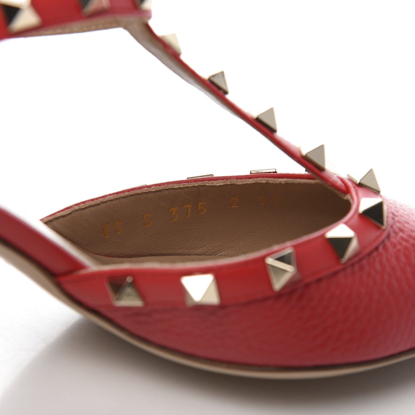 Pebbled Calfskin Rockstud Ankle Strap Low Heel Pumps 37 Rosso