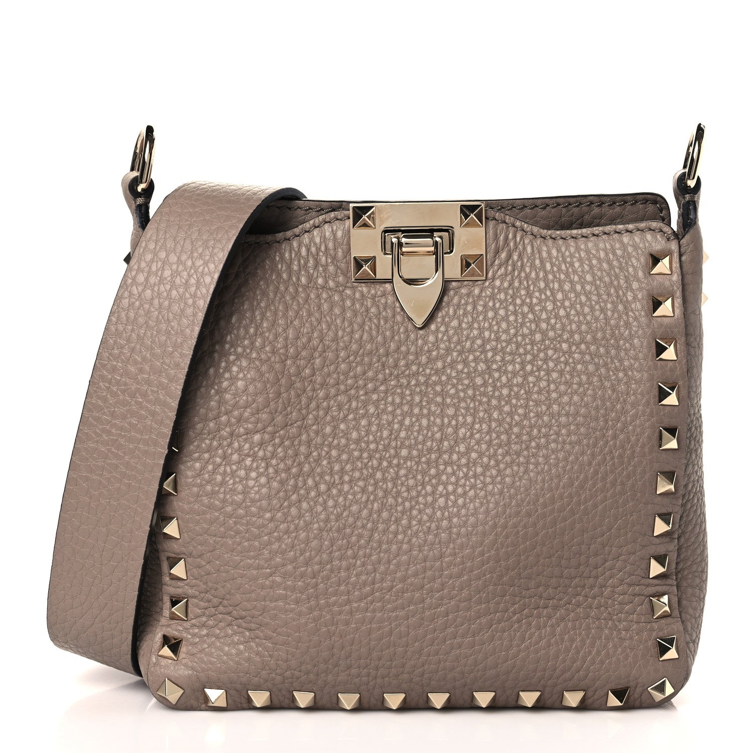 Valentino Garavani Pebbled Calfskin Mini Rockstud Flip-Lock Messenger Bag Poudre 1 of 8