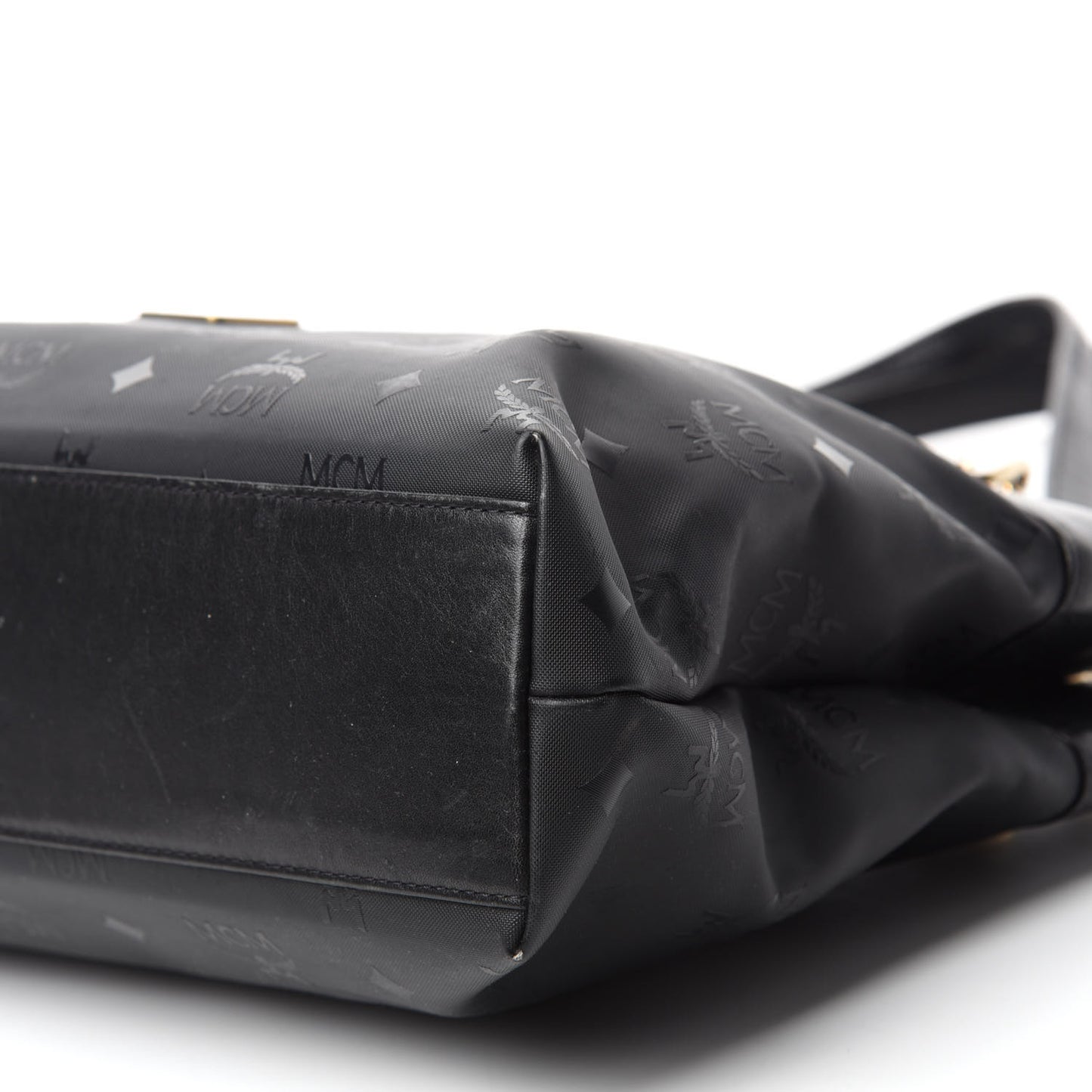Lambskin Coated Canvas Monogram Chain Tote Black
