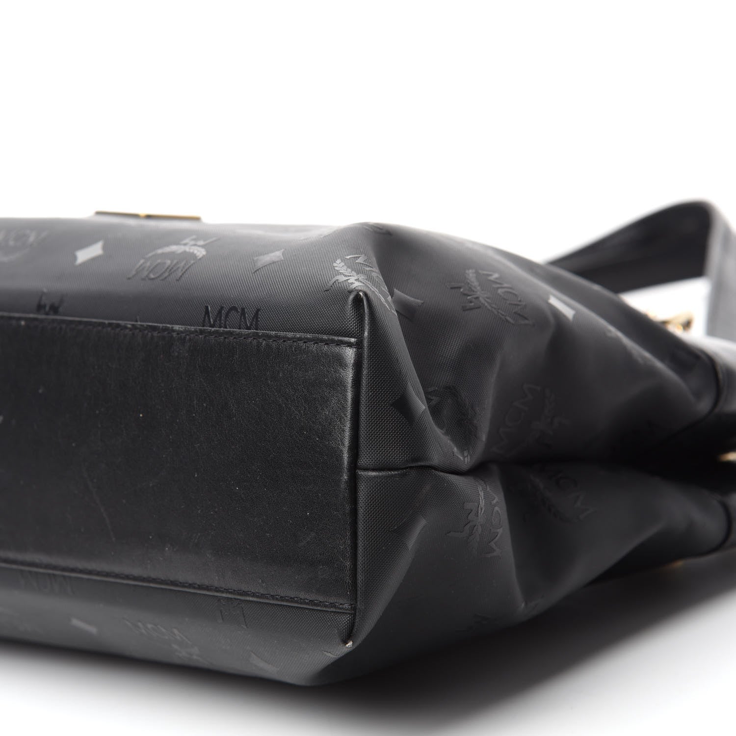 MCM Lambskin Coated Canvas Monogram Chain Tote Black 7 of 14
