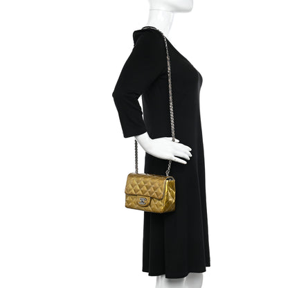 Chanel Striated Patent Quilted Mini Square Flap Beige 2 of 14