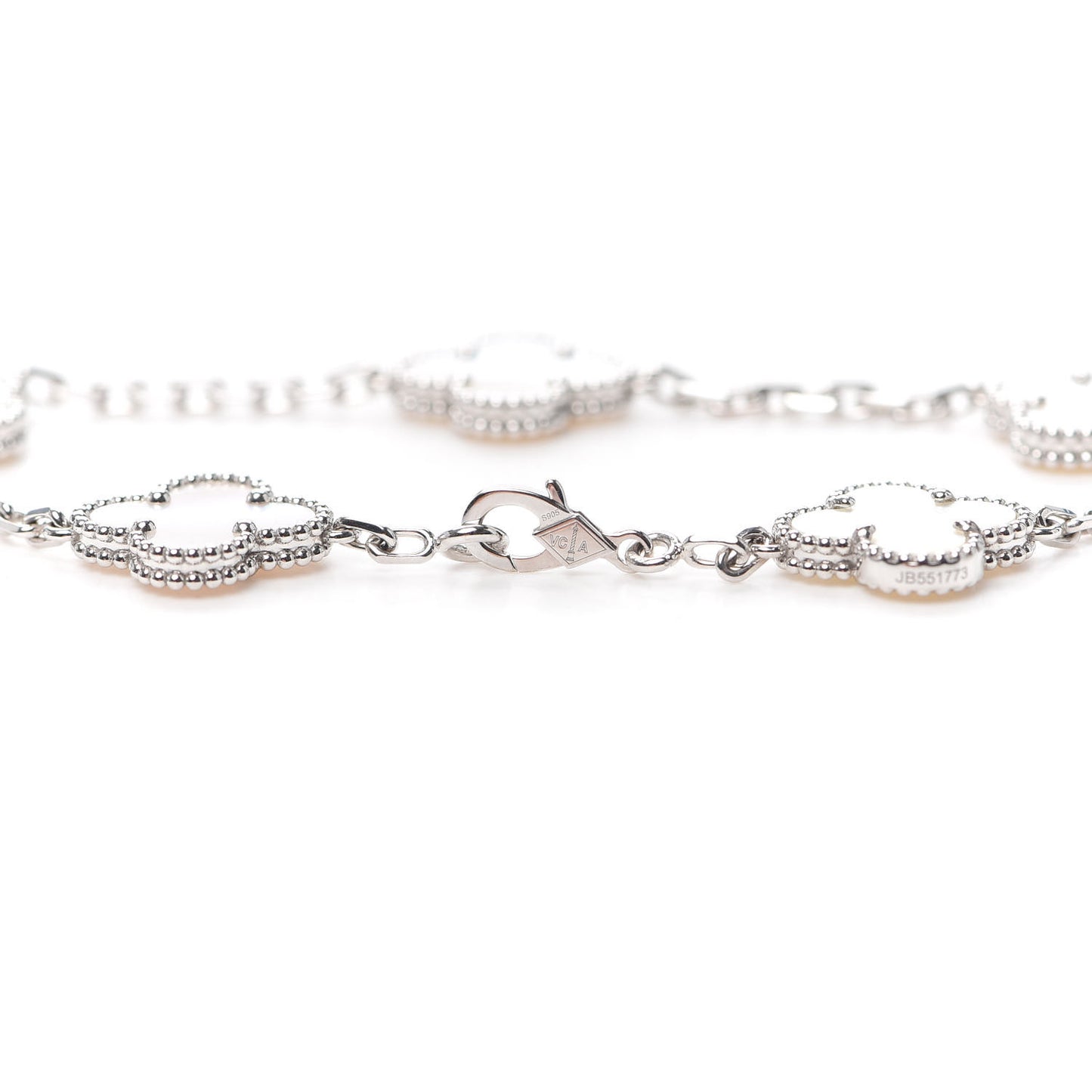 18K White Gold Mother of Pearl 5 Motifs Vintage Alhambra Bracelet