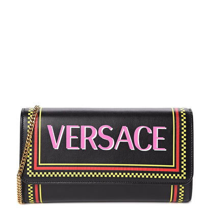 Versace Calfskin 90's Vintage Logo Chain Evening Bag Black 1 of 9