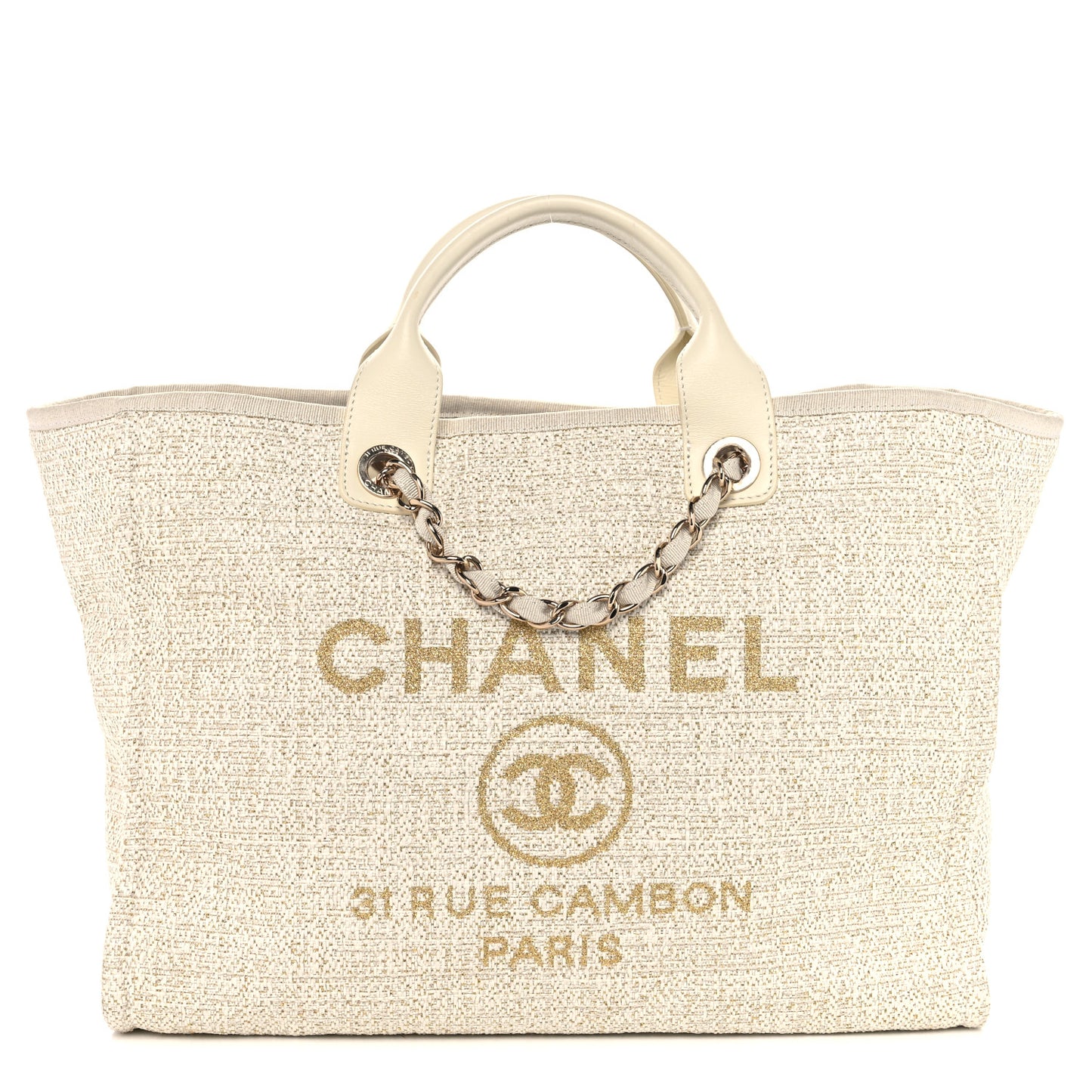 Lurex Boucle Medium Deauville Tote White