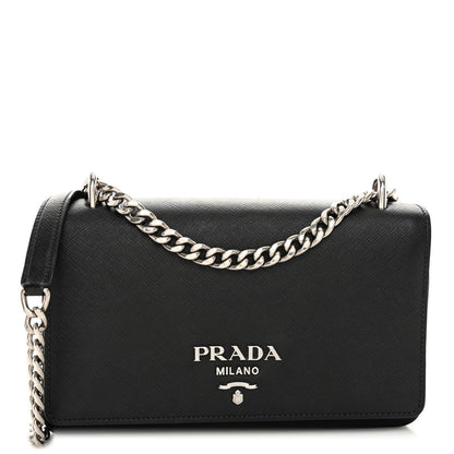 Prada Saffiano Tessuto Nylon Chain Shoulder Bag Black 1 of 9