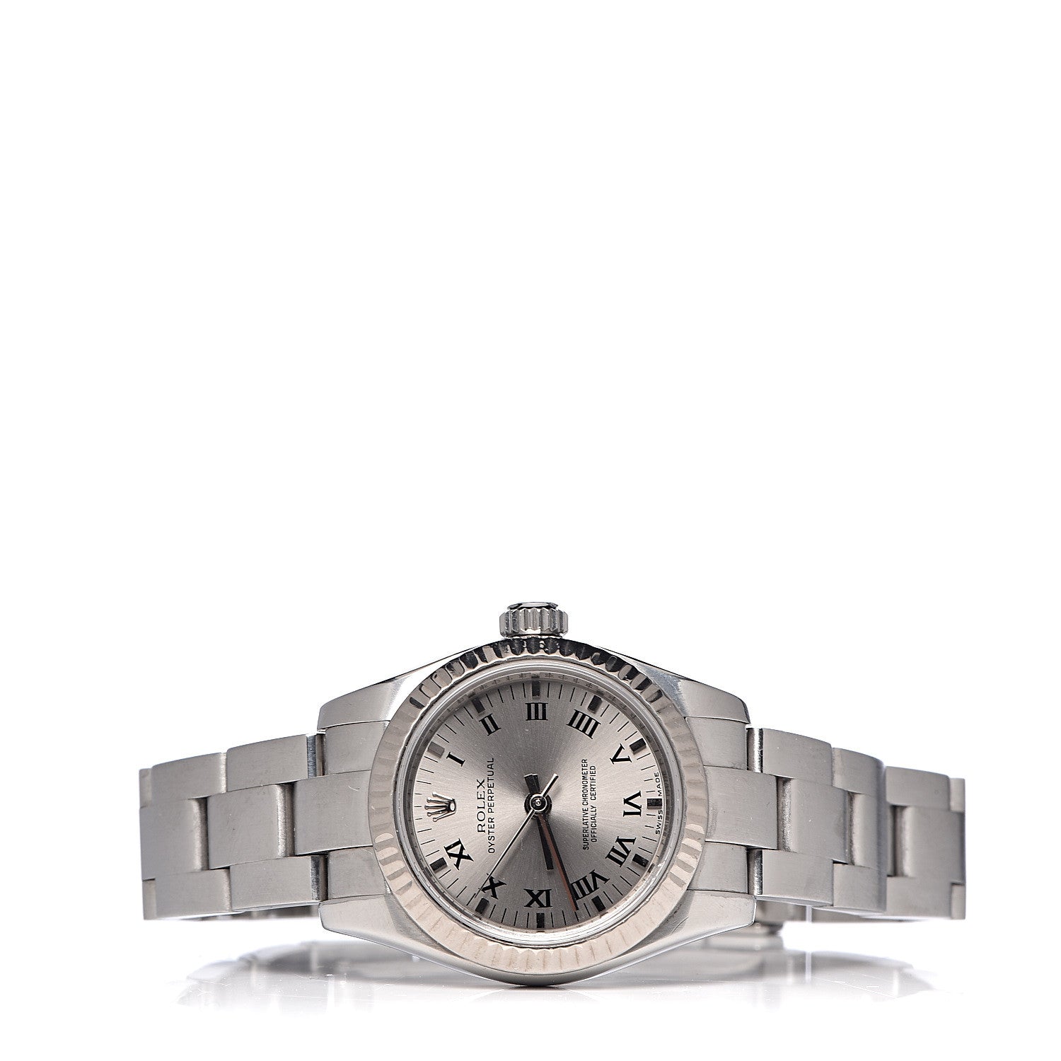 Rolex Stainless Steel 18K White Gold 26mm Oyster Perpetual Watch Silver Roman 176234 3 of 8