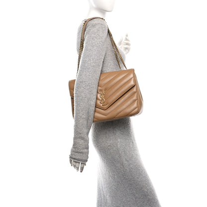 Saint Laurent Lambskin Chevron Quilted Large Loulou Natural Tan 2 of 14