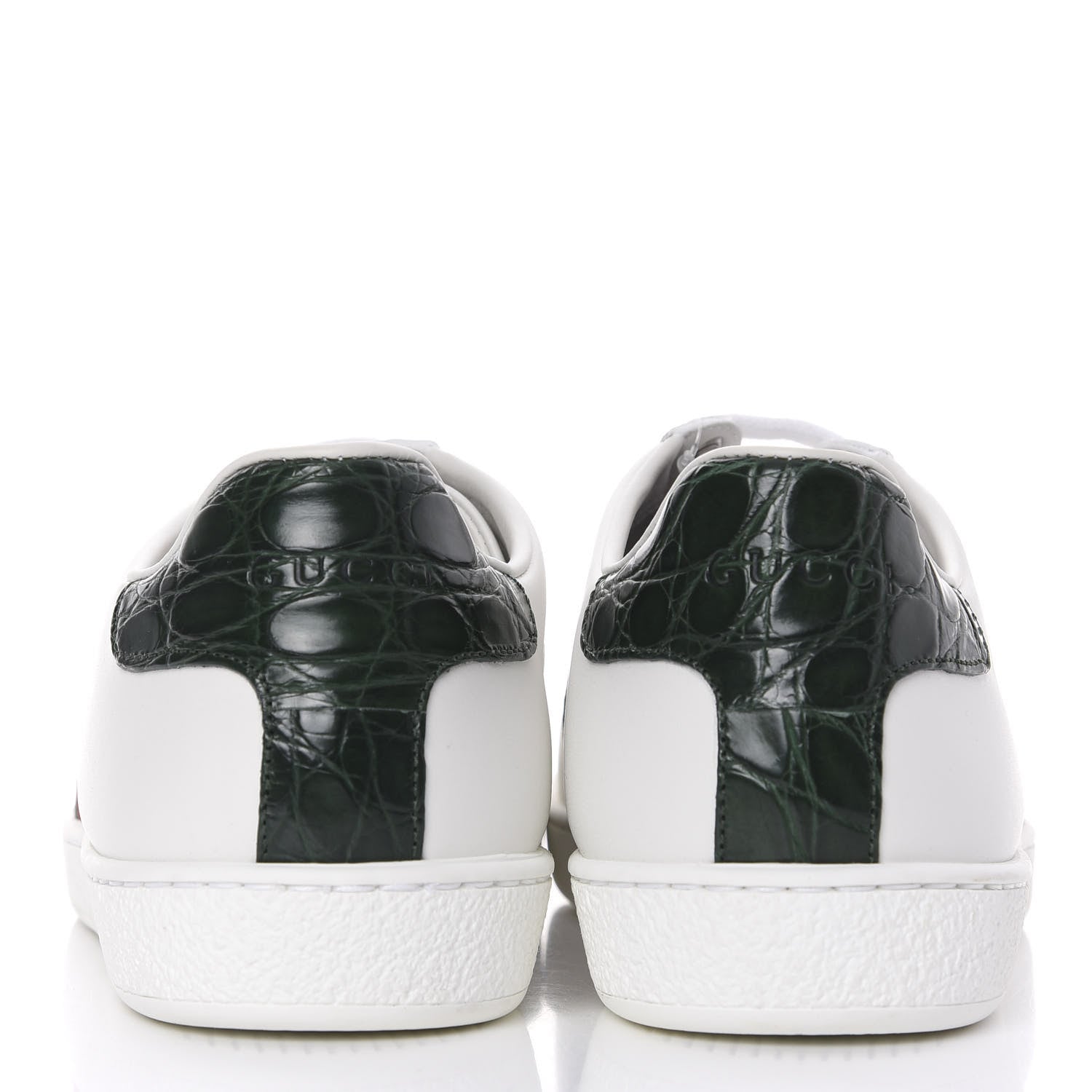 Gucci Calfskin Crocodile Web Ace Sneakers 37.5 White Green 6 of 8