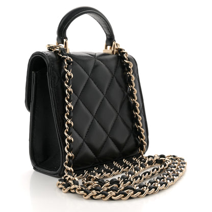 Chanel Lambskin Quilted Top Handle Flap Clutch With Chain Black 3 of 11