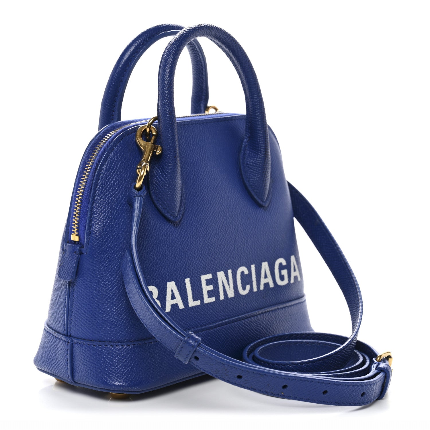 Balenciaga Signature Grained Calfskin Logo XXS Ville Top Handle Bag Bleu Roi White 3 of 11