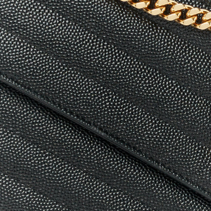 Saint Laurent Grain De Poudre Matelasse Chevron Monogram Chain Wallet Black 8 of 12