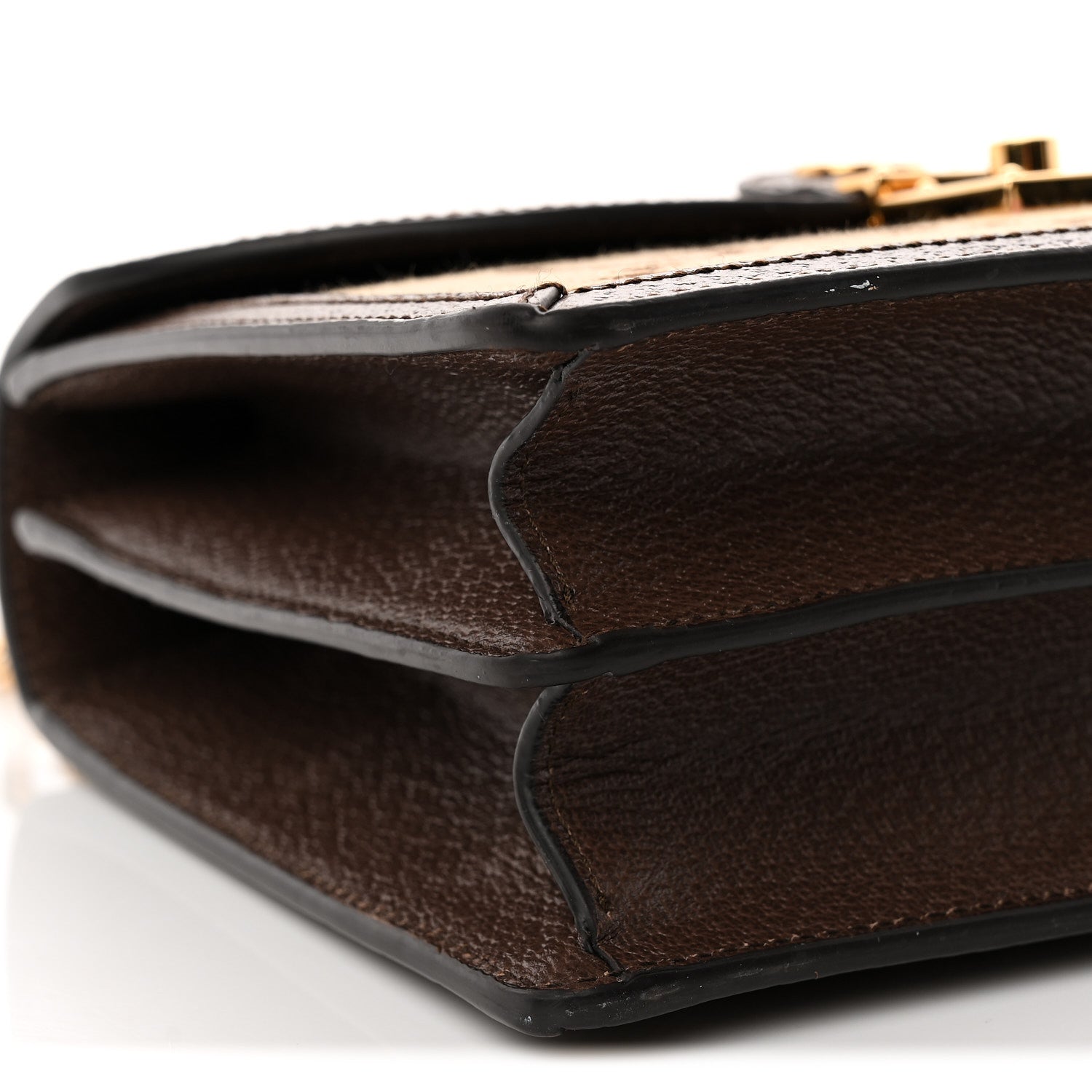 Gucci Monogram Jumbo GG Textured Dollar Calfskin Web Small Ophidia Padlock Top Handle Bag Camel Ebony New Acero 8 of 12