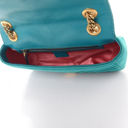 Gucci Velvet Matelasse Small GG Marmont Shoulder Bag Pavone Cyan 5 of 13
