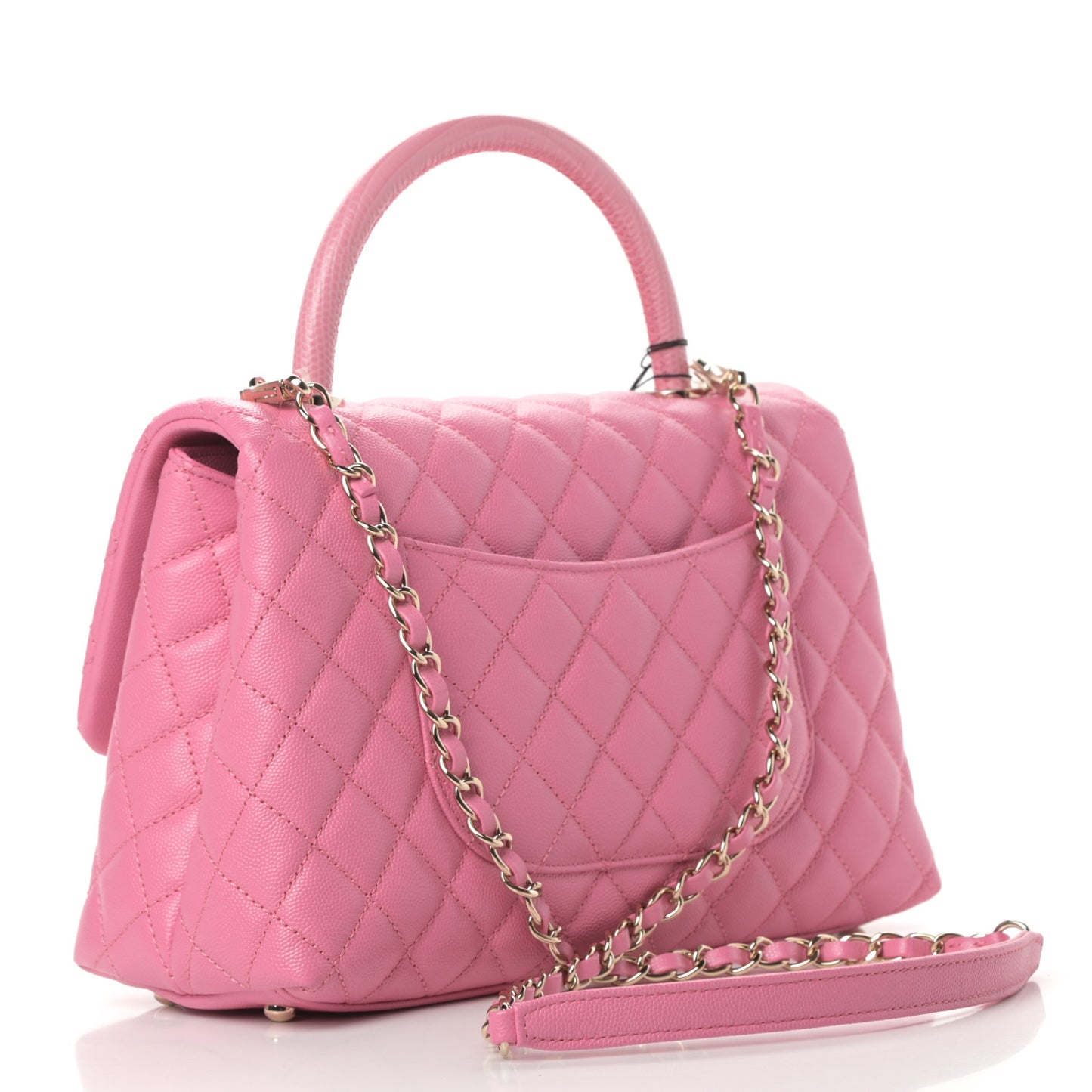 Caviar Lizard Embossed Quilted Small Coco Handle Flap Pink