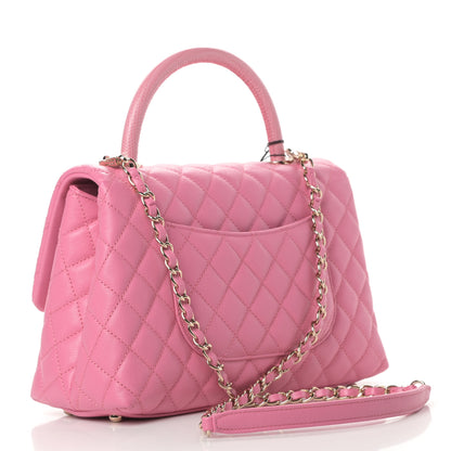 Chanel Caviar Lizard Embossed Quilted Small Coco Handle Flap Pink 3 of 11