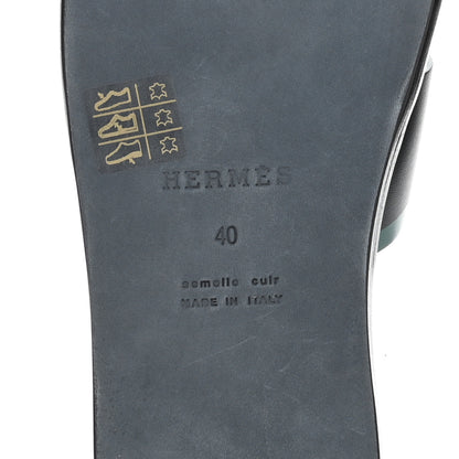 Hermes Calfskin Mens Izmir Sandals 40 Black Menthe 7 of 7