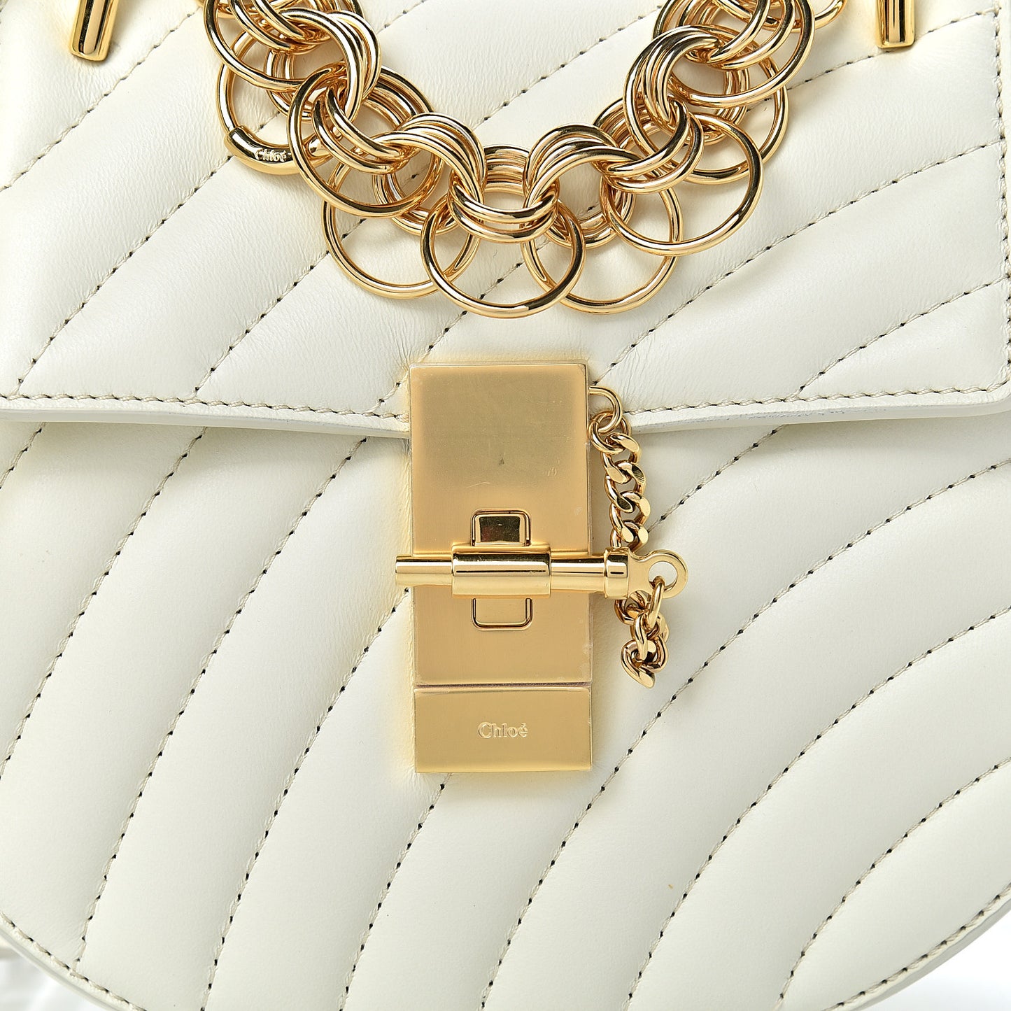 Calfskin Quilted Mini Drew Bijou Shoulder Bag Natural White