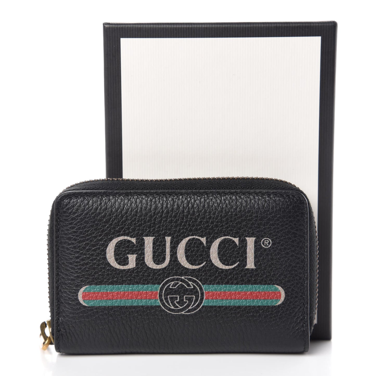 Calfskin Logo Zip Around Card Case Black