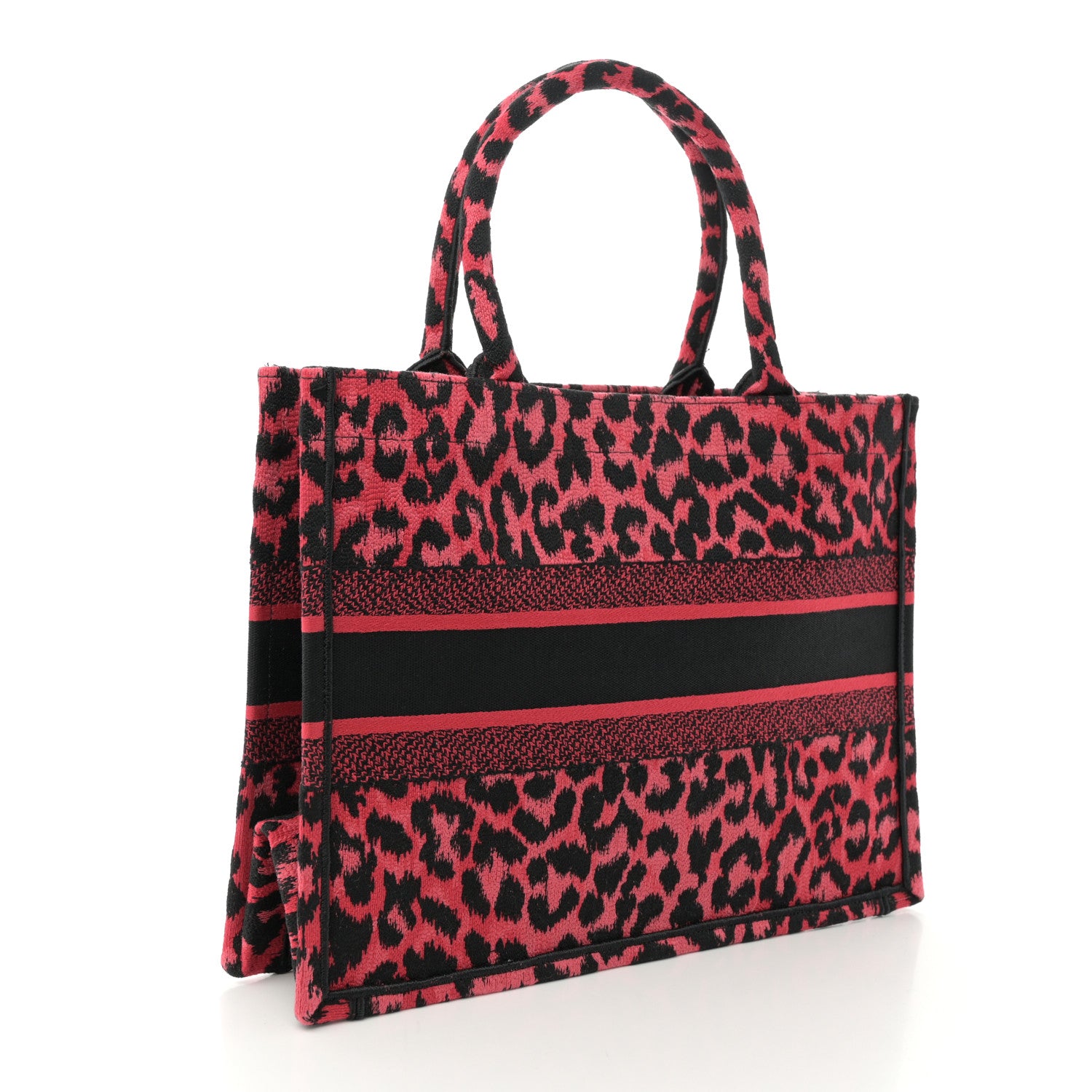 Christian Dior Canvas Mizza Embroidered Medium Leopard Book Tote Fuchsia Multicolor 3 of 12