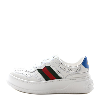 Gucci Calfskin Web Perforated Womens Platform 55mm Sneakers 37.5 White Bright Splash 1 of 9